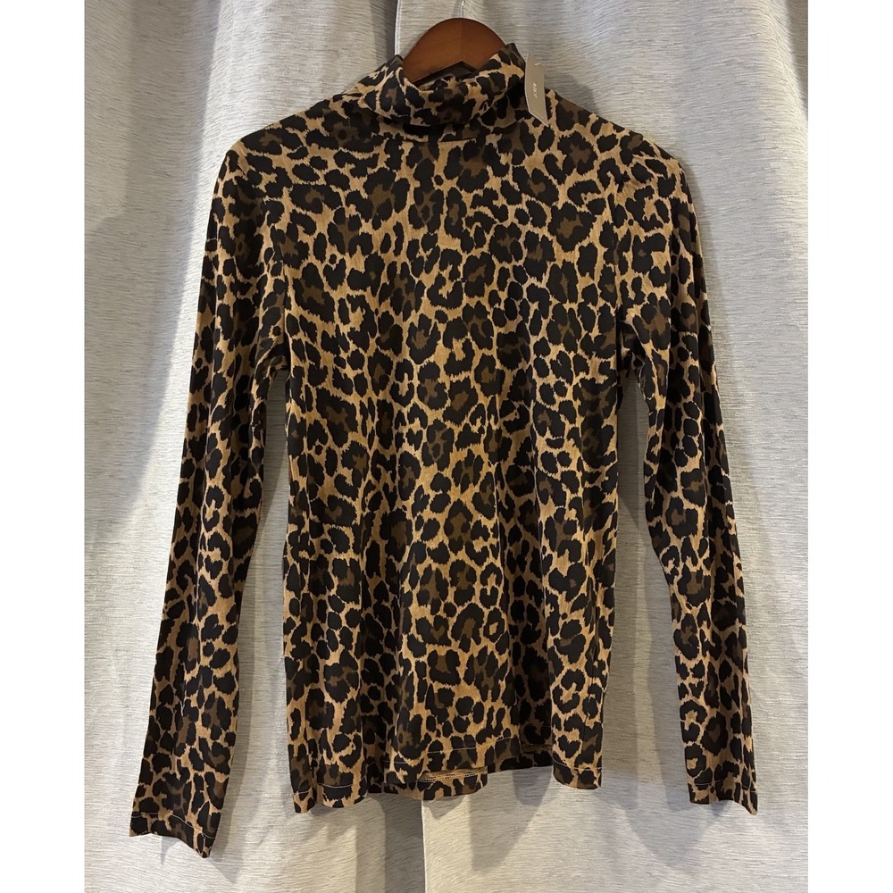 J Crew Tissue Turtleneck Top Womens Medium Leopard Animal Print NWT WY5611